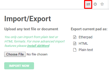 export-and-import option on Livebox Word processor