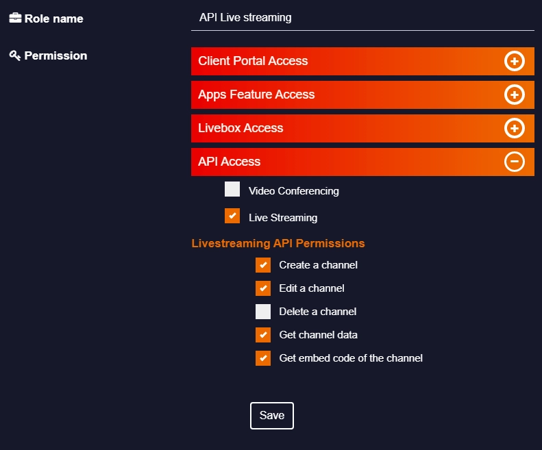 Live streaming API in Livebox