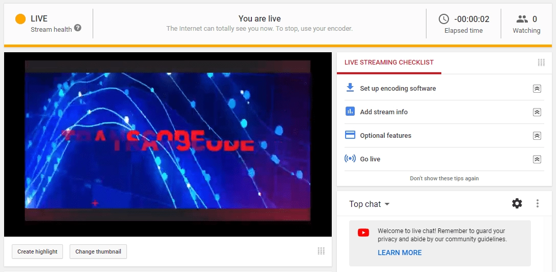 YouTube live streaming using Livebox