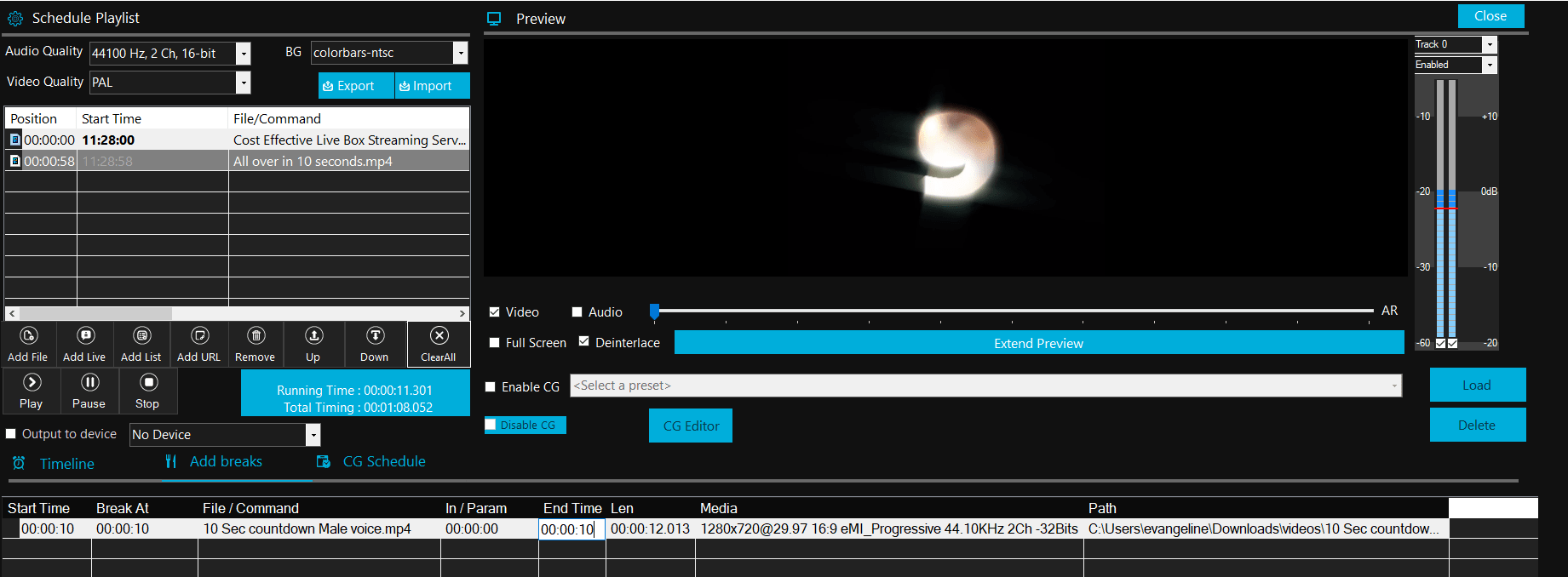 adding breaks using the Livebox playout software