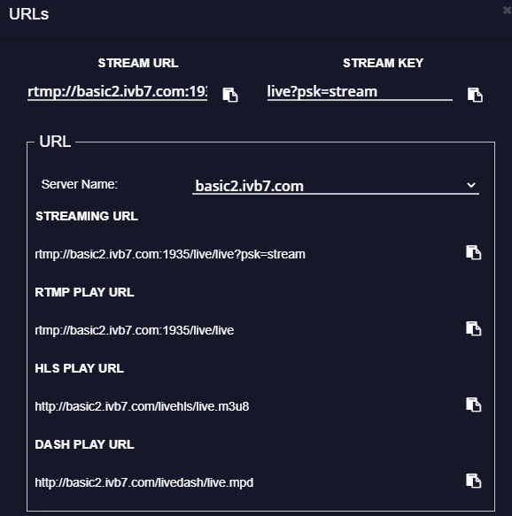 stream URL and Stream key