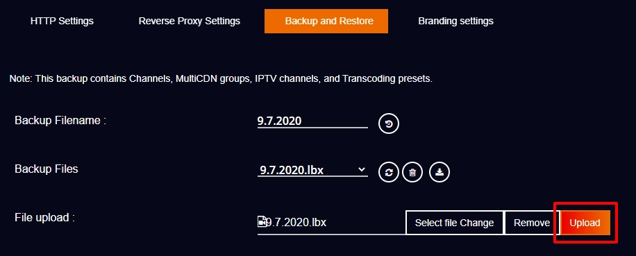 upload backup files on Livebox