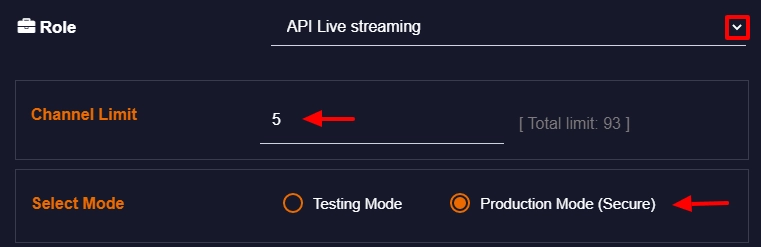 API Role for live streaming